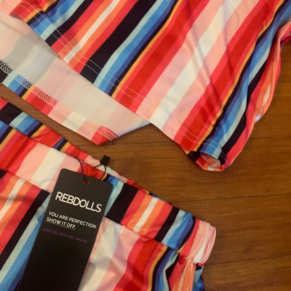 Rebdolls Matching Stripe Top and Biker Short - Picture 2 of 2